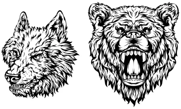 Hoofd Van Beer Hond Wolf Abstracte Karakterillustratie Grafisch Logo Ontwerpt — Stockvector