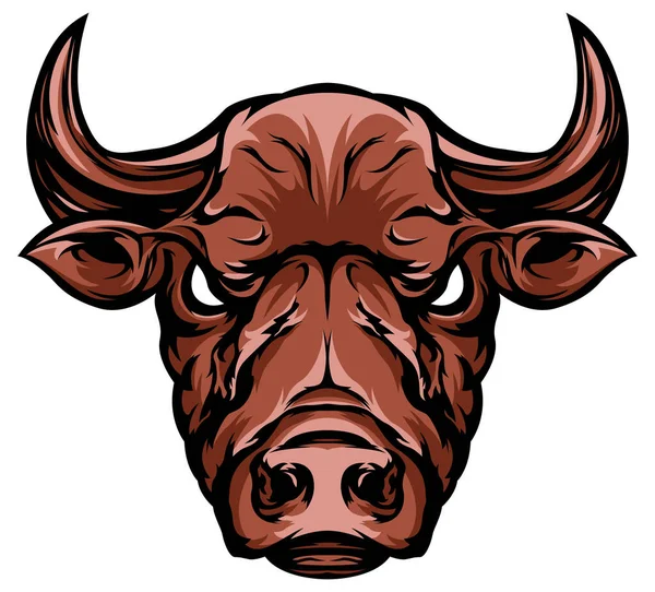 牛の手描き顔 カラーイラスト水牛のマスコットアート — ストックベクタ