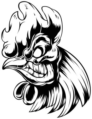 Horozun başı. Sik soyut karakter çizimi. Amblem için grafik logo şablonu dizayn eder. Şirket kullanımı için portre resmi.