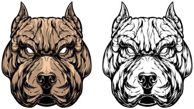 Hand drawn face of dog. Pitbull illustration mascot art.
