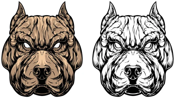 Hand drawn face of dog. Pitbull illustration mascot art.