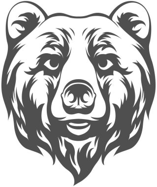 Ayı başı. Soyut karakter çizimi. Amblem için grafik logo tasarım şablonu. Portre resmi.