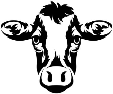 İnek kafalı maskot. Sığır logosu. Çiftlik hayvanı çizimi.