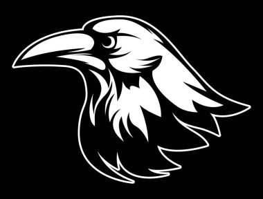 Head of raven. Crow abstract character illustration. Graphic logo designs template for emblem. Image of portrait for company use or tattoo.