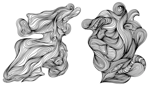 Αφηρημένα Σχήματα Χειροποίητη Απεικόνιση Σύνολο Σύνθεσης Στυλ Ζωγραφικής Μελανιού — Διανυσματικό Αρχείο