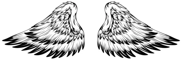 鳥の翼のイラストタトゥースタイル 手描きデザイン要素 — ストックベクタ