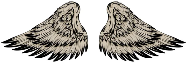 Vogelflügel Illustration Tätowierung Stil Handgezeichnetes Gestaltungselement — Stockvektor