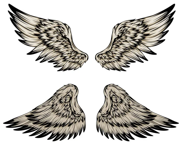 Bird Wings Illustration Tattoo Style Hand Drawn Design Element — Vettoriale Stock