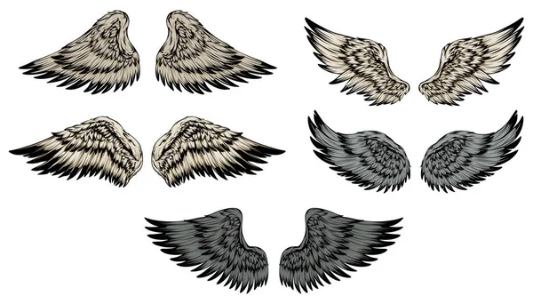Kuş Kanadı Dövmesi Stili Çizimi Tasarım Ögesi — Stok Vektör