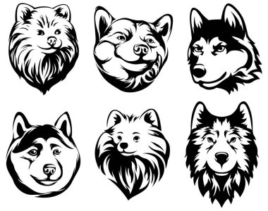 Köpek kafaları. Soyut karakter çizimi. Amblem için grafik logo tasarım şablonları.