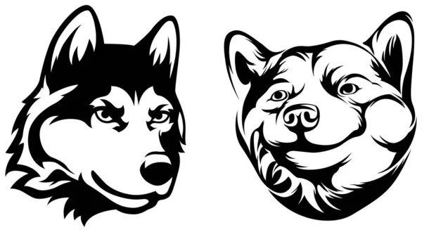 Hundeköpfe Abstrakte Charakterdarstellung Grafische Logodesign Vorlagen Für Embleme — Stockvektor