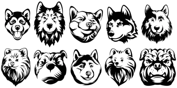 Hundhuvuden Abstrakt Karaktär Illustration Grafisk Logotyp Mallar För Emblem — Stock vektor