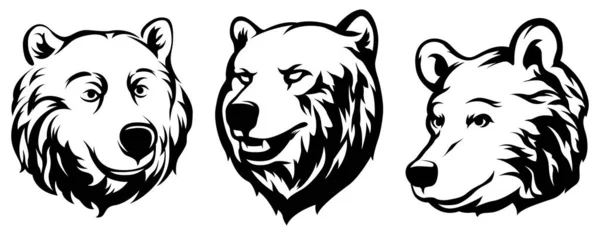熊の頭だ アブストラクトキャラクターイラストバリアントセット エンブレムのグラフィックロゴデザインテンプレート 肖像画の画像 — ストックベクタ
