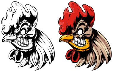 Horozun başı. Sik soyut karakter çizimi. Amblem için grafik logo şablonu dizayn eder. Şirket kullanımı için portre resmi.