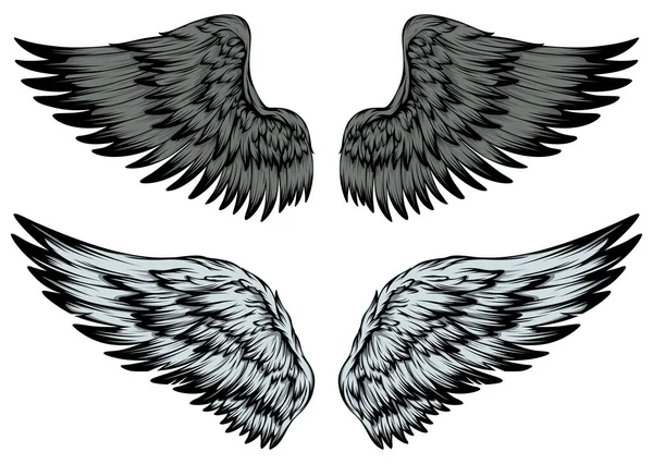 Ali Uccello Illustrazione Stile Tatuaggio Elemento Design Disegnato Mano — Vettoriale Stock