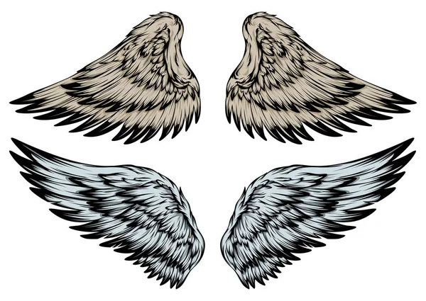 Ali Uccello Illustrazione Stile Tatuaggio Elemento Design Disegnato Mano — Vettoriale Stock