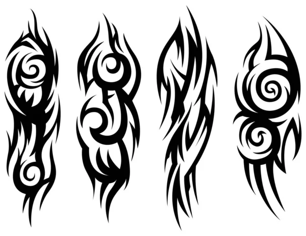 Kmenové Tetování Silueta Ilustrace Izolovaný Abstraktní Prvek Nastaven — Stockový vektor