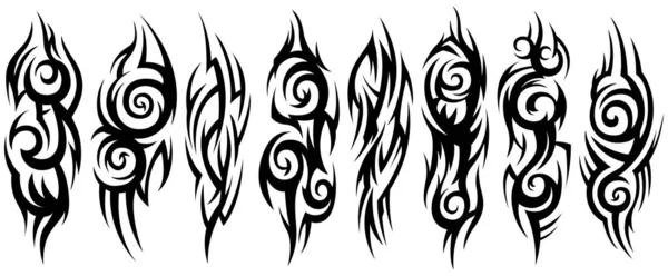 Tatuaż Plemienny Ilustracja Sylwetki Odizolowany Zestaw Elementów Abstrakcyjnych — Wektor stockowy