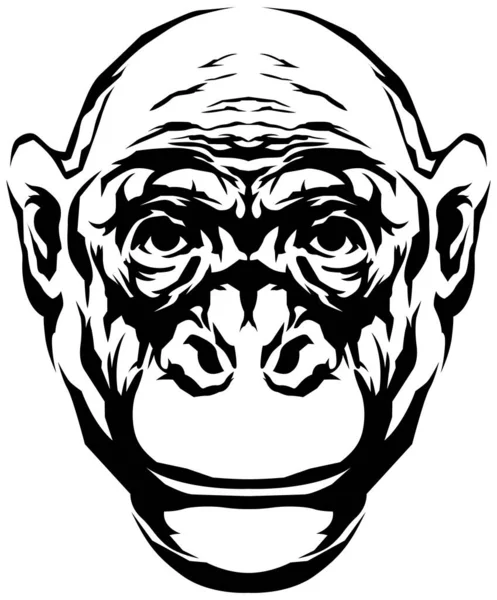 Faccia Scimmia Disegnata Mano Illustrazione Nera Mascotte Arte — Vettoriale Stock