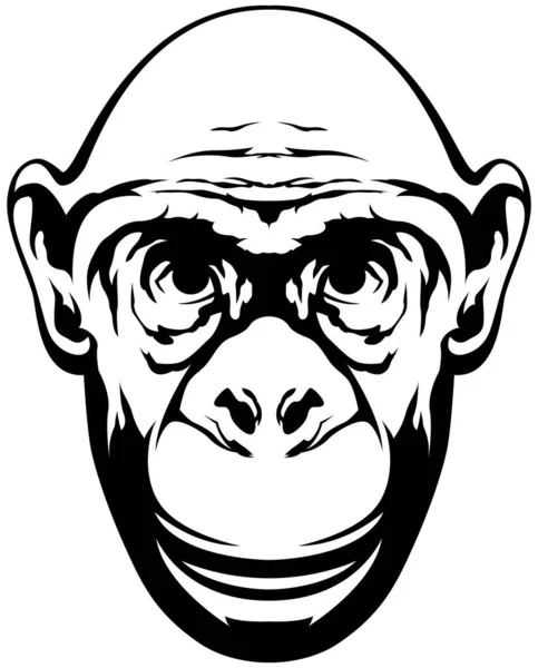 Hand Drawn Face Monkey Black Illustration Mascot Art — Stock Vector