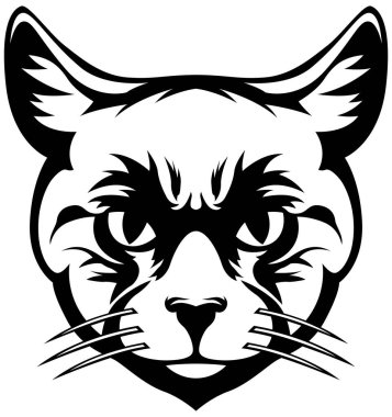 Kızgın kedi çizimleri izole etti. Beyaz logo resmi üzerinde siyah renk.