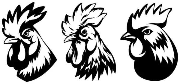 Head Rooster Set Cock Abstract Character Illustration Graphic Logo Designs — Stock Vector