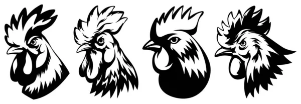 Tupphuvud Inställt Cock Abstrakt Karaktär Illustration Grafisk Logotyp Utformar Mall — Stock vektor