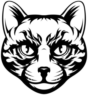 Kızgın kedi çizimleri izole etti. Beyaz logo resmi üzerinde siyah renk.