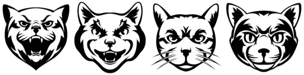 Koppen Van Katten Abstracte Karakter Illustraties Grafisch Logo Ontwerp Sjablonen — Stockvector