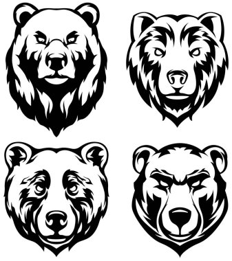 Ayı başı. Soyut karakter çizim değişkeni kümesi. Amblem için grafik logo tasarım şablonu. Portre resmi.