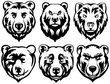 Ayı başı. Soyut karakter çizim değişkeni kümesi. Amblem için grafik logo tasarım şablonu. Portre resmi.