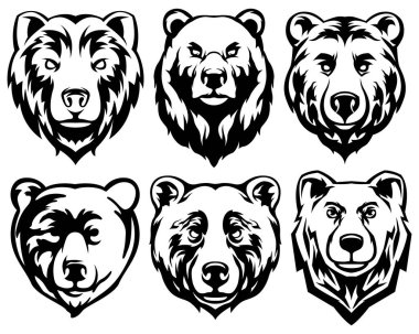 Ayı başı. Soyut karakter çizim değişkeni kümesi. Amblem için grafik logo tasarım şablonu. Portre resmi.