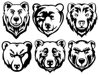 Ayı başı. Soyut karakter çizim değişkeni kümesi. Amblem için grafik logo tasarım şablonu. Portre resmi.