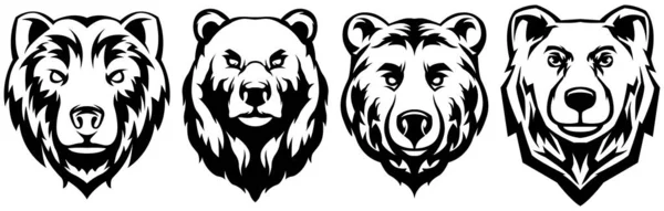 Bärenkopf Abstraktes Zeichenillustrationsvariantenset Grafische Logodesign Vorlage Für Embleme Porträt — Stockvektor