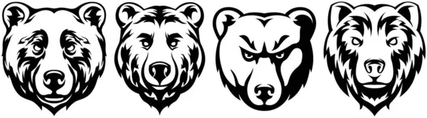 熊の頭だ アブストラクトキャラクターイラストバリアントセット エンブレムのグラフィックロゴデザインテンプレート 肖像画の画像 — ストックベクタ