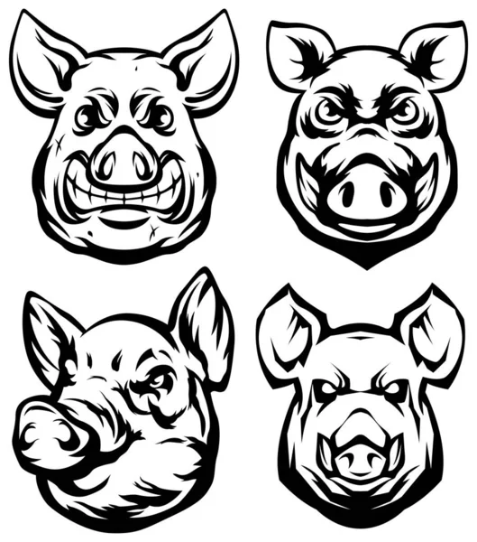 Schweinekopf Maskottchen Schweine Logo Hog Illustration Set — Stockvektor