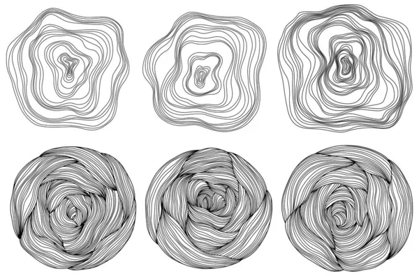 stock vector Abstract tree rings. Topographic map concept set. Collection for background. Thin black lines on white.