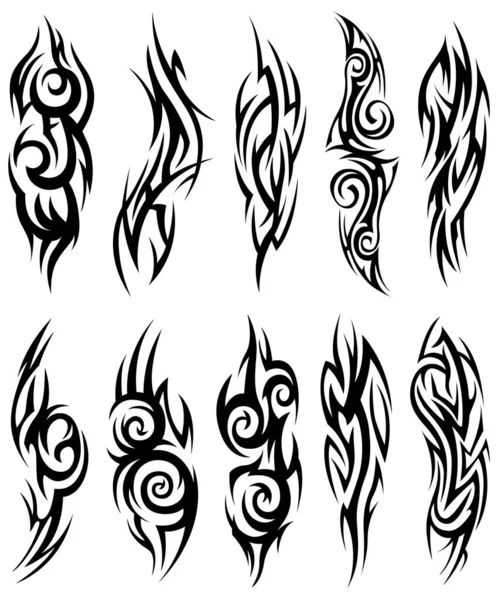 Kmenová Sbírka Tetování Silueta Ilustrace Izolovaný Abstraktní Prvek Nastaven — Stockový vektor