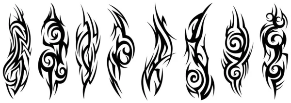 Kmenová Sbírka Tetování Silueta Ilustrace Izolovaný Abstraktní Prvek Nastaven — Stockový vektor