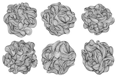 Soyut ağaç halkaları ayarlandı. Topografik harita konsept koleksiyonu. Beyaz üzerine ince siyah çizgiler.