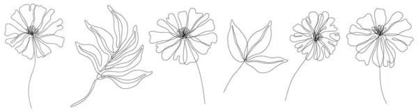 抽象花分離図 背景に野花 植物画 シンプルなミニマリストアートセット 連続線画 — ストックベクタ
