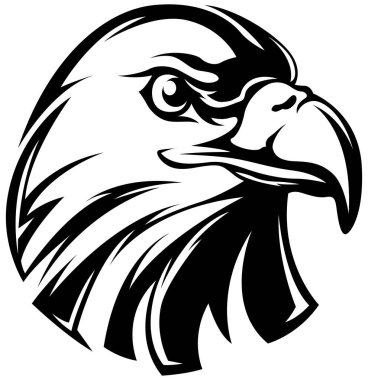 El çizimi kartal kafası amblemi. Maskot kuşu. Yırtıcı logosu beyazı izole etti.