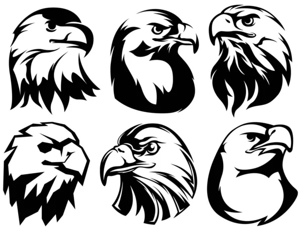 Hand Drawn Eagle Head Emblem Set Mascot Bird Collection Predator — Stock Vector