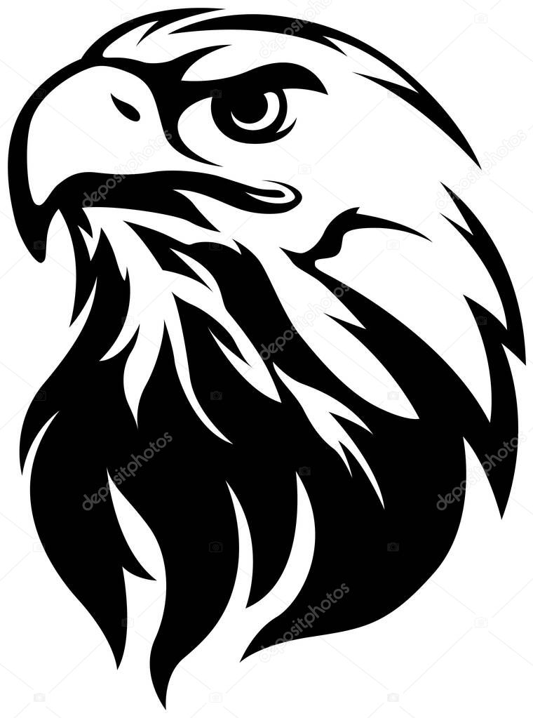 Hand drawn eagle head emblem. Mascot bird. Predator logo illustration isolated on white.