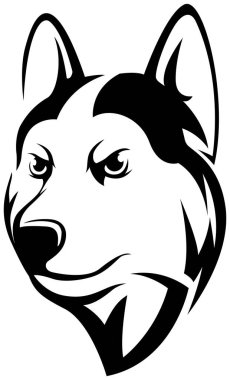 Köpek kafası. Kurt. Soyut karakter çizimi. Amblem için kabuklu tasarım şablonunun grafiksel logosu. Portre resmi.