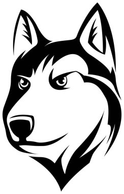 Köpek kafası. Kurt. Soyut karakter çizimi. Amblem için kabuklu tasarım şablonunun grafiksel logosu. Portre resmi.