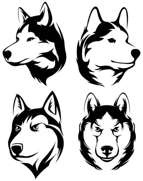 Honden Hoofden Een Wolf Abstracte Tekenillustraties Grafisch Logo Van Husky — Stockvector
