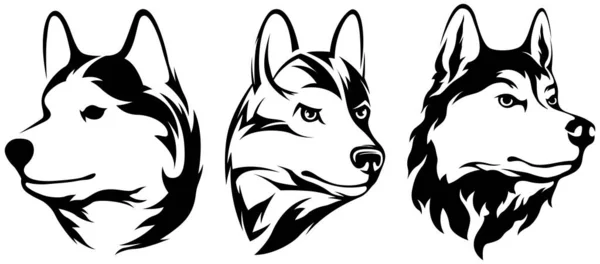 Собачьи Головы Волк Иллюзии Персонажей Графический Логотип Шаблона Хаски Эмблемы — стоковый вектор