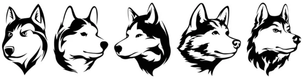 Собачьи Головы Волк Иллюзии Персонажей Графический Логотип Шаблона Хаски Эмблемы — стоковый вектор