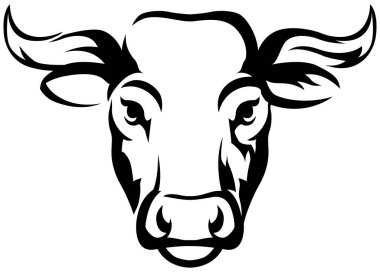 İnek kafalı maskot. Sığır logosu. Çiftlik hayvanı çizimi.